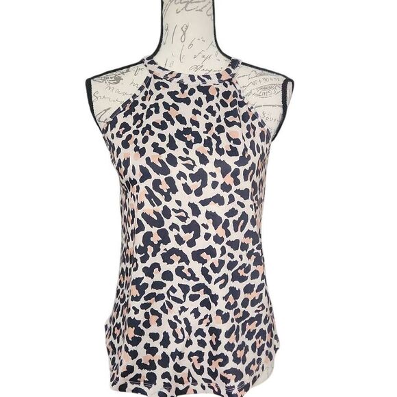 Ramisu Collection Women's Size XS Beige Black Leopard Print Halter Tank - Picture 1 of 7